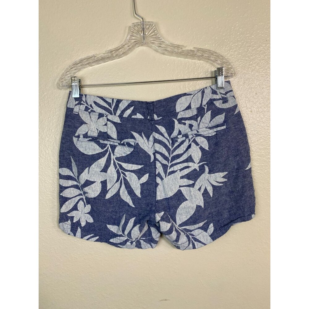 Old Navy Linen Blend Everyday Short Womens Size 6 Blue White Floral Beach Boho
